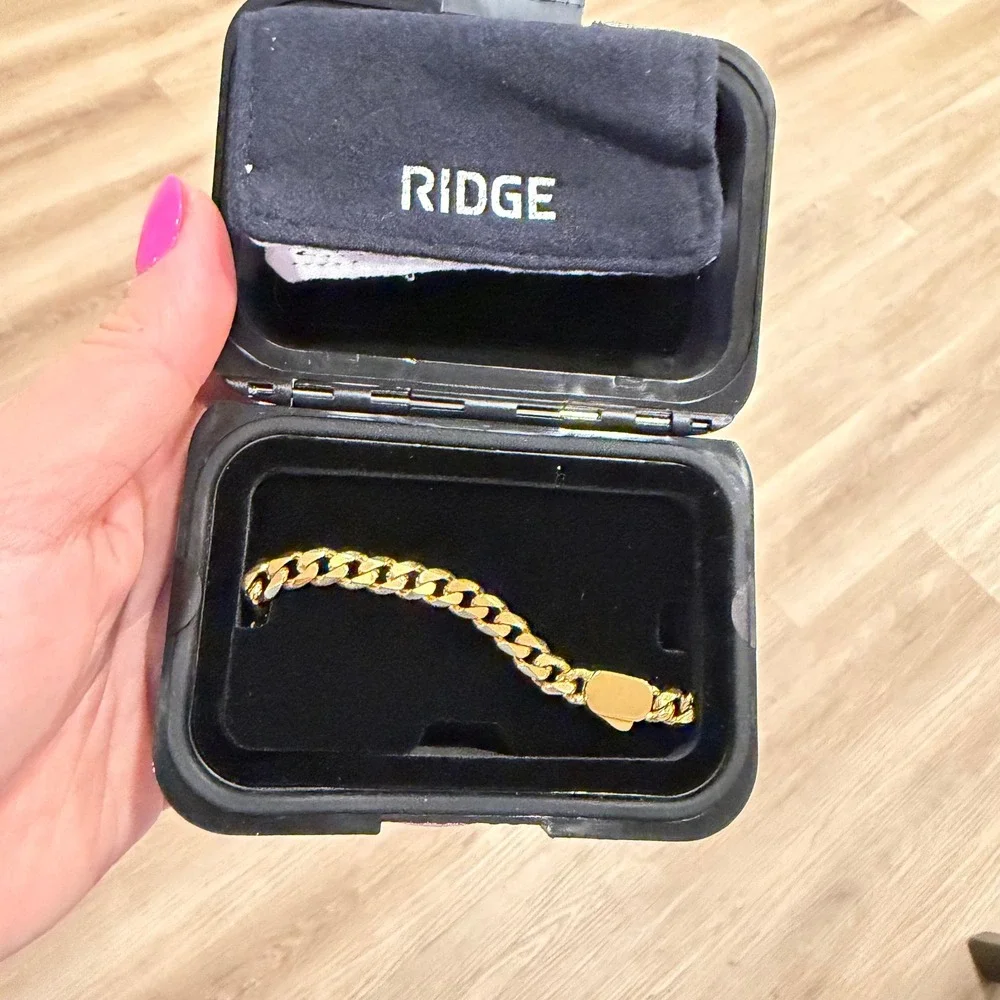 RIDGE 6mm 18K Gold Curb Bracelet Mens Rugged Durable Secure Clasp 8 inch